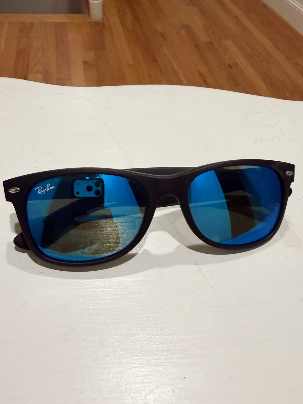Ray-Ban Black Frame Sunglasses with Blue Mirror Lenses